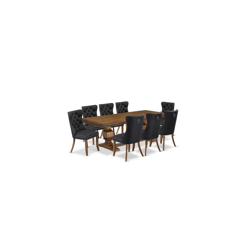 9 Piece Dining Table Set with 8 Dark Grey PU Leather Chairs N23584