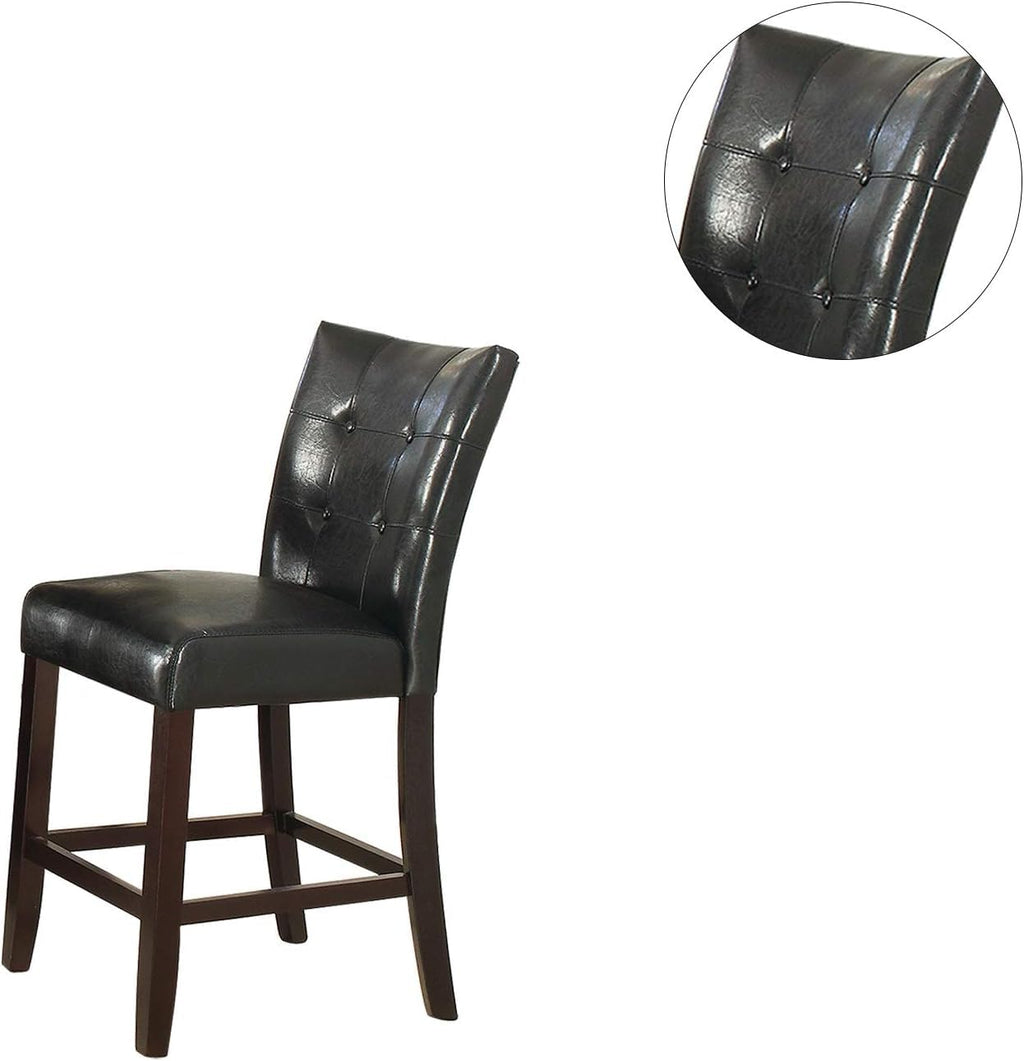 Set of 2 Black Faux Leather Tufted Counter Height Dining Chairs O720