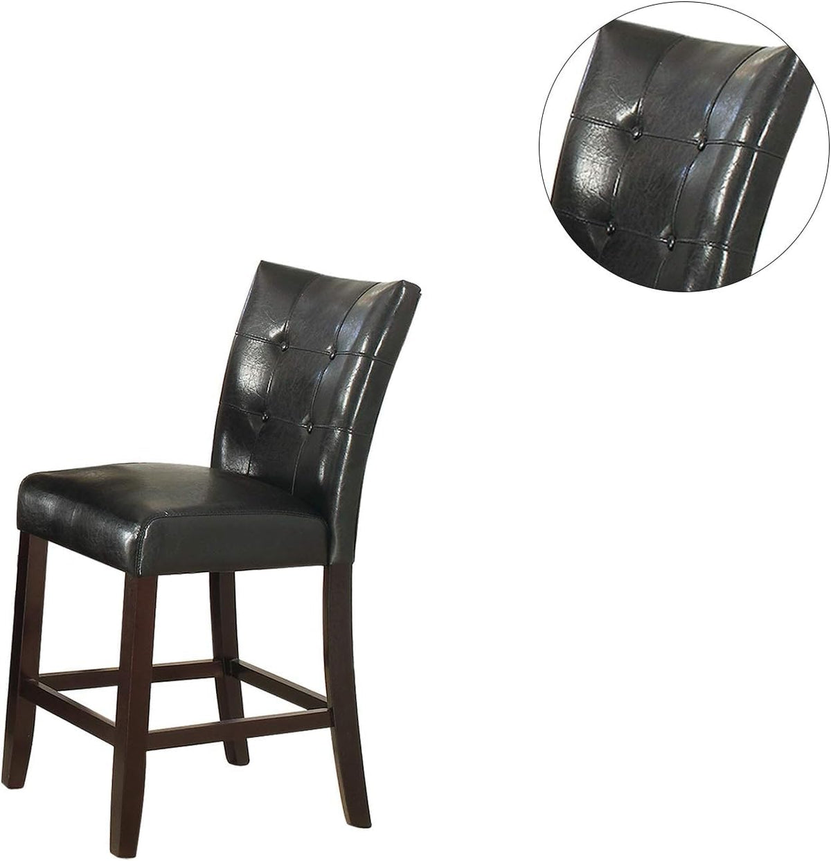 Set of 2 Black Faux Leather Tufted Counter Height Dining Chairs O720