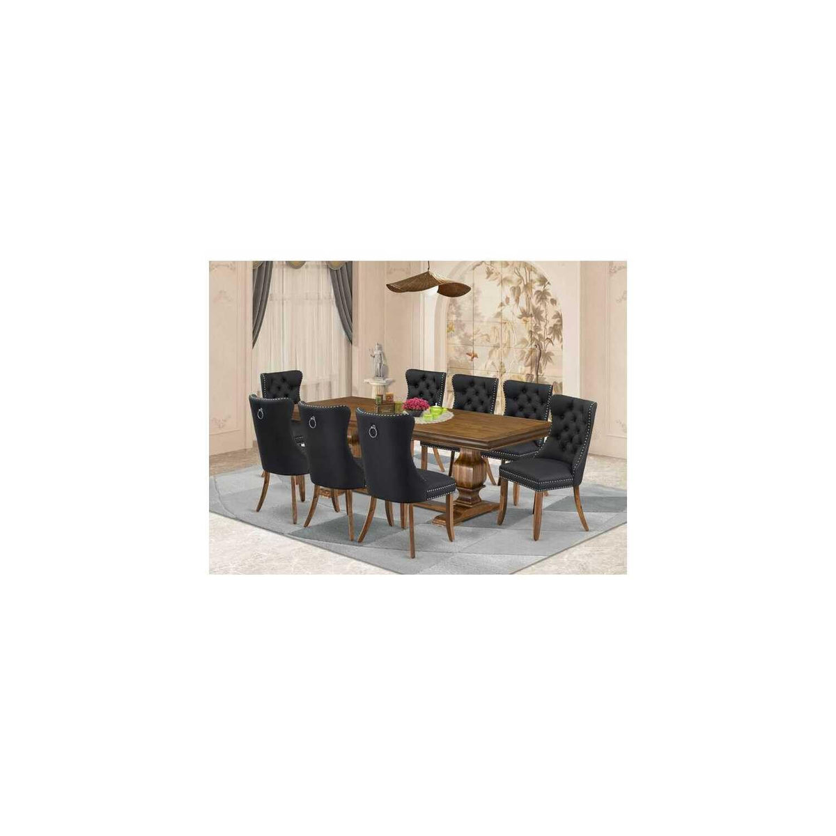 9 Piece Dining Table Set with 8 Dark Grey PU Leather Chairs N23584