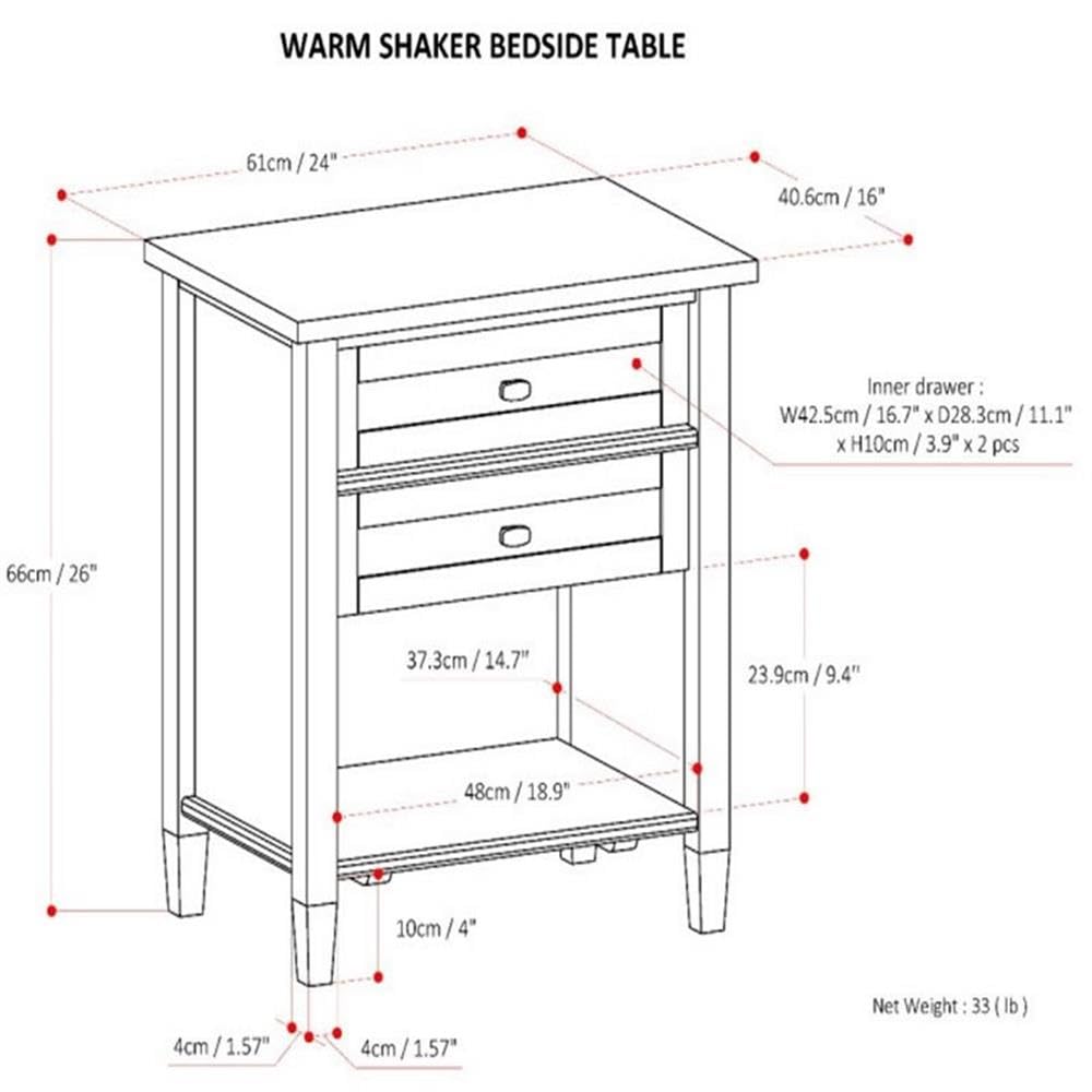 2-Piece Wood 24" Bedside Nightstand Table Set L267