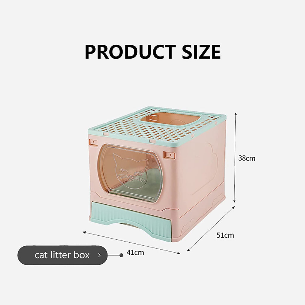 Foldable Top Entry Cat Litter Box with Lid and Scoop G891652