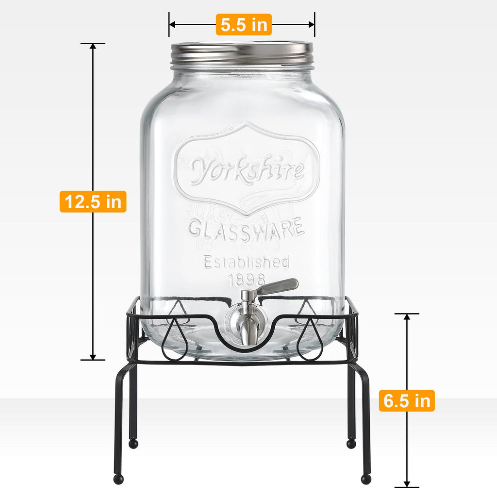 2 Gallon Glass Beverage Dispenser with Stand and Lid N516