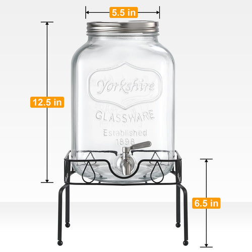 2 Gallon Glass Beverage Dispenser with Stand and Lid N516