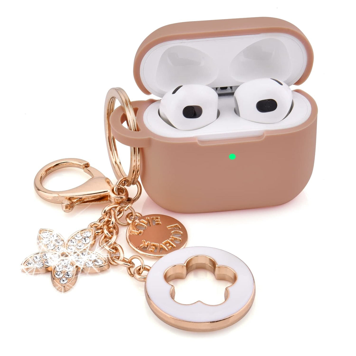 Pink Silicone Earbuds Case with Keychain N2131