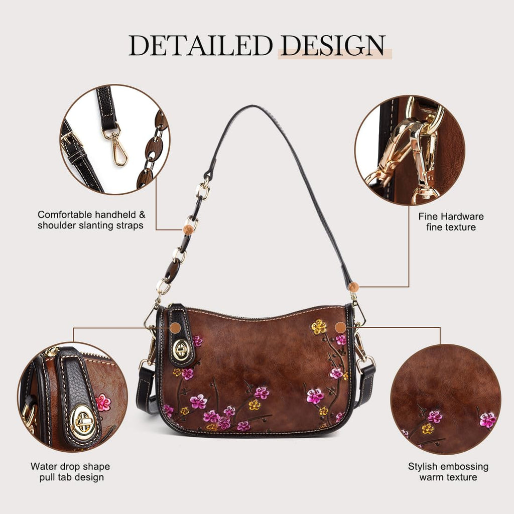 Genuine Leather Flower Embossed Shoulder Bag G152