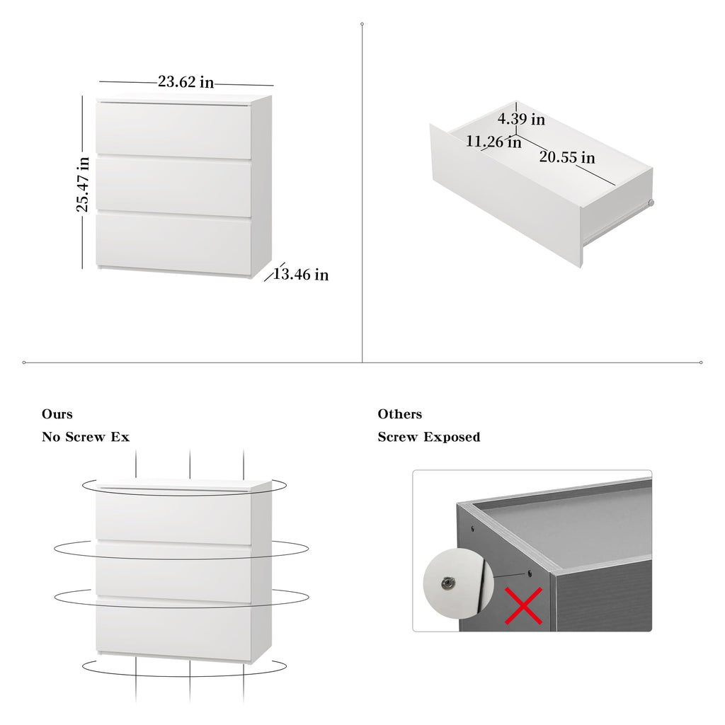 White 3 Drawer Wood Dresser I81523