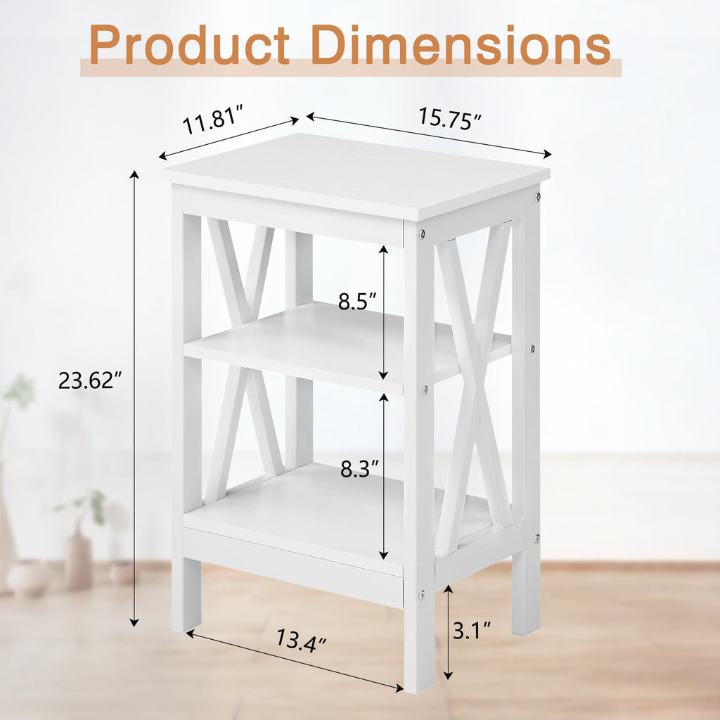 24" Tall 3-Tier Pearl White End Table Z15462