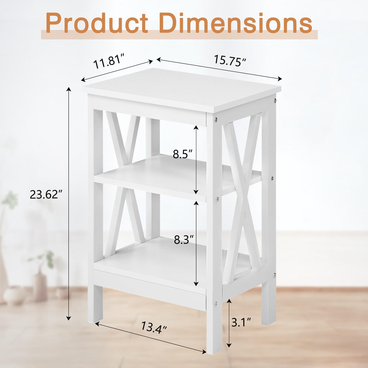 24" Tall 3-Tier Pearl White End Table Z15462