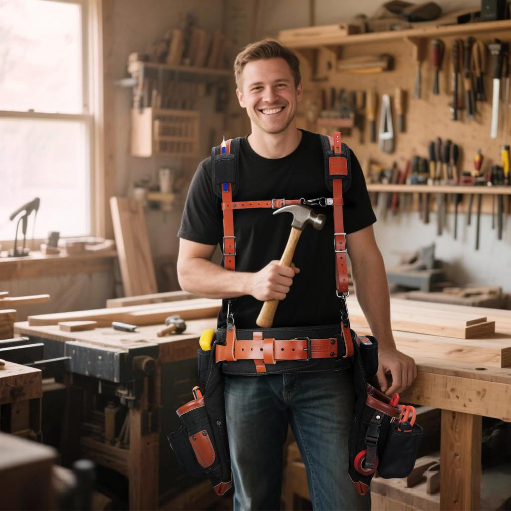 Top-Grain Leather Tool Belt With Suspenders H6213