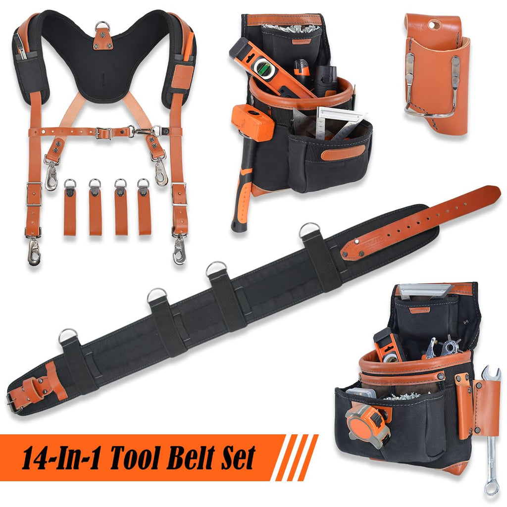 Top-Grain Leather Tool Belt With Suspenders H6213
