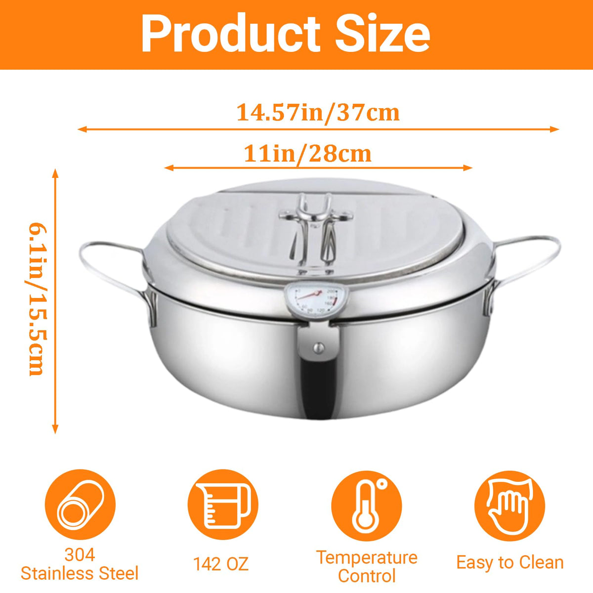 4.2L Stainless Steel Deep Fryer Pot with Thermometer Z5231
