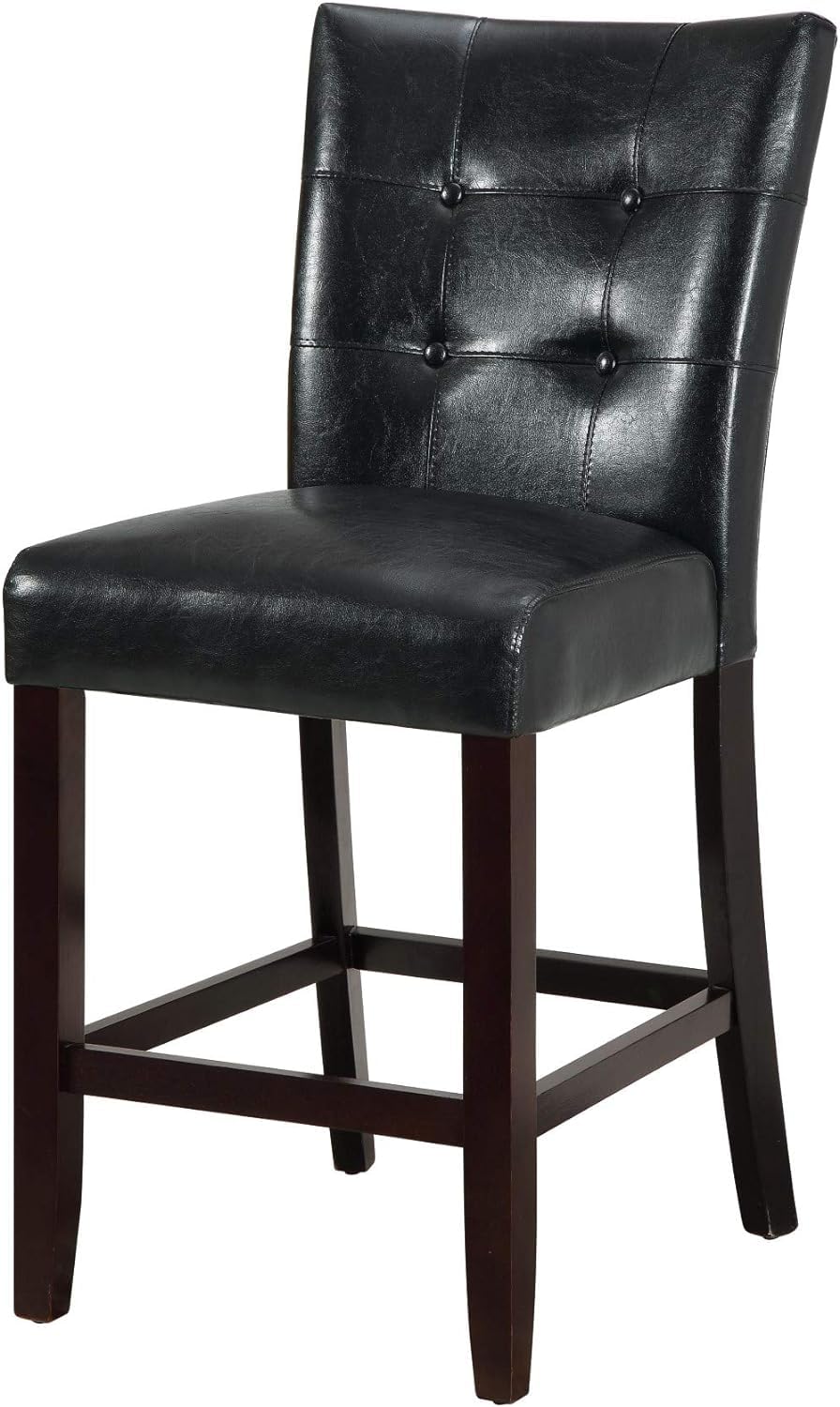 Set of 2 Black Faux Leather Tufted Counter Height Dining Chairs O720