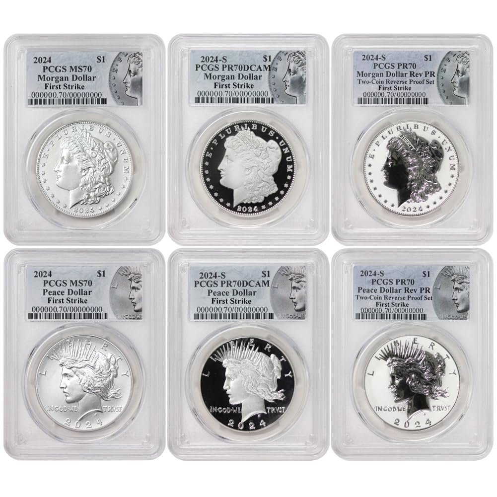 Set of 6 American Silver Morgan and Peace $1 H824