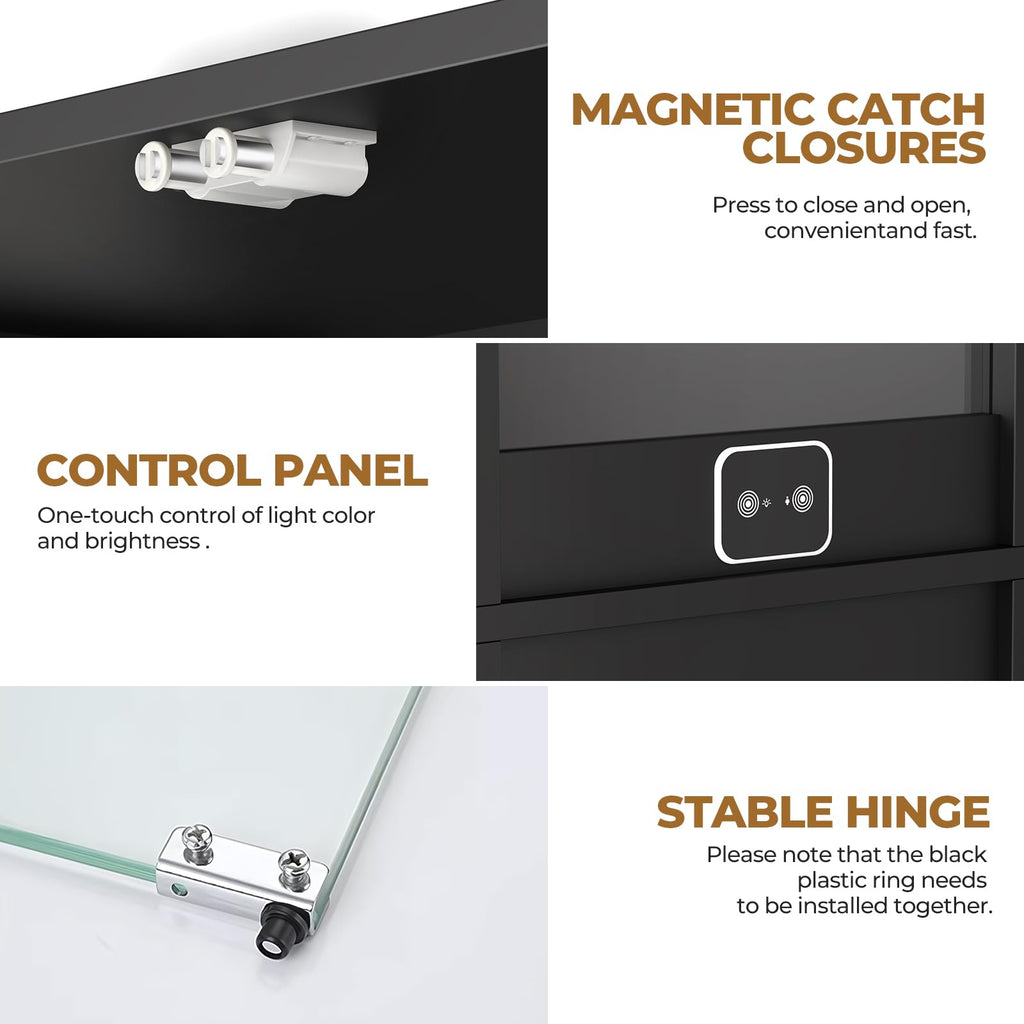 Black 4-Tier Display Cabinet with Glass Doors J29749
