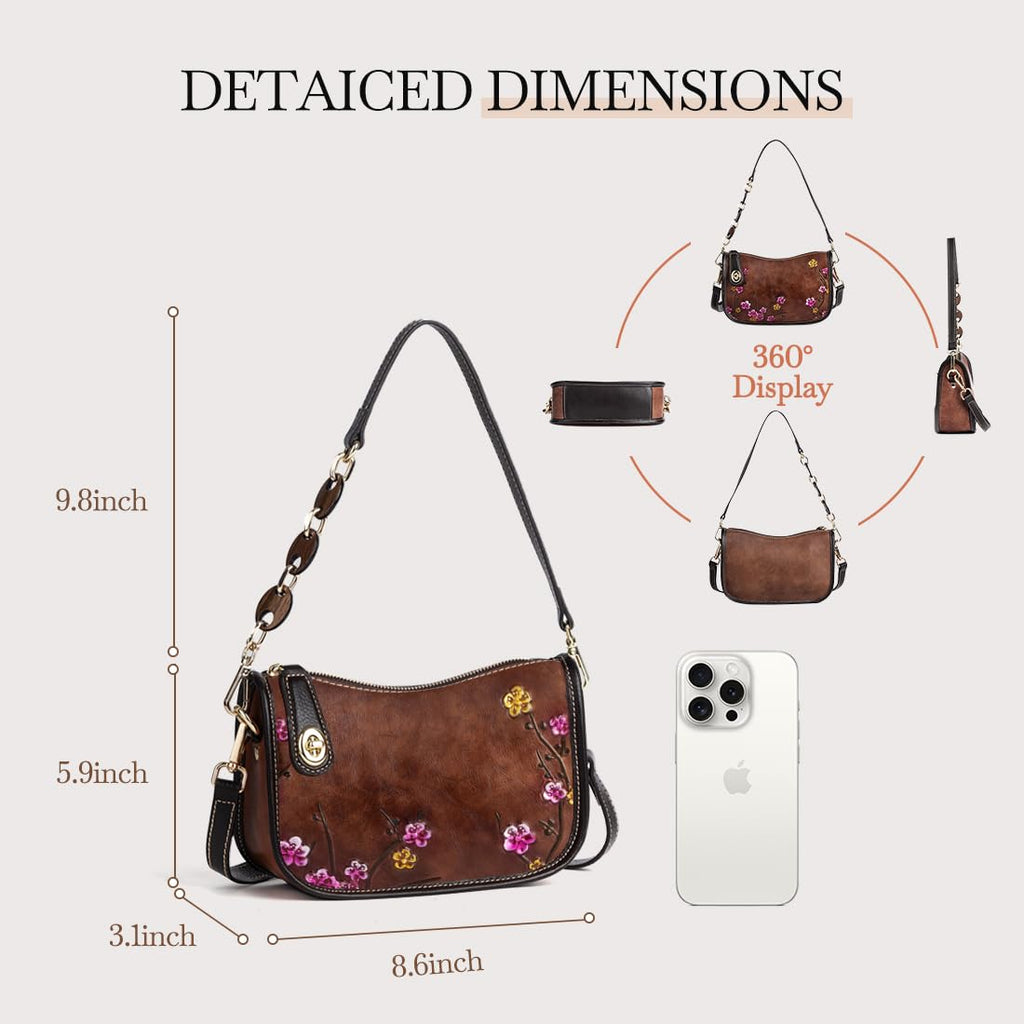 Genuine Leather Flower Embossed Shoulder Bag G152