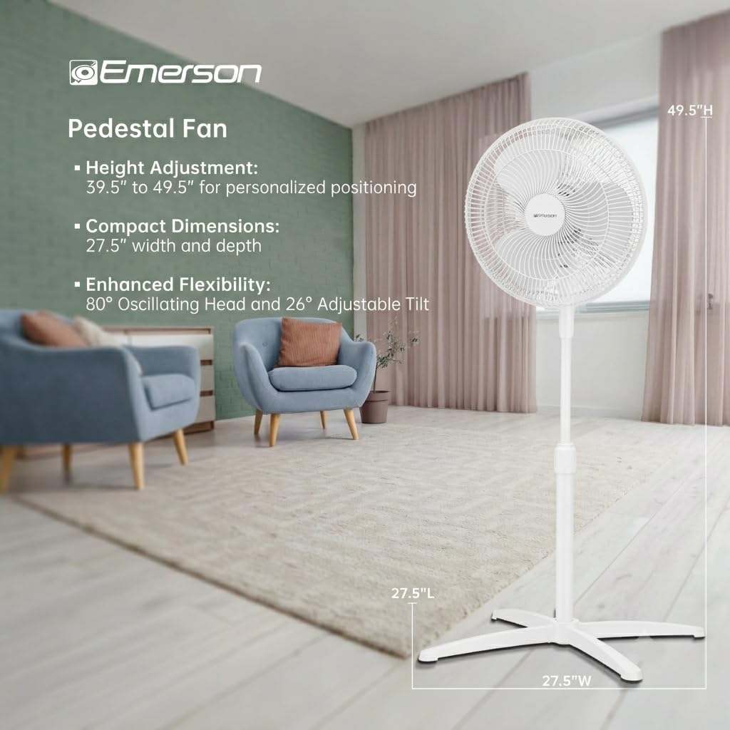 16-inch Oscillating Pedestal Fan with 3-Speed Control, White I906421