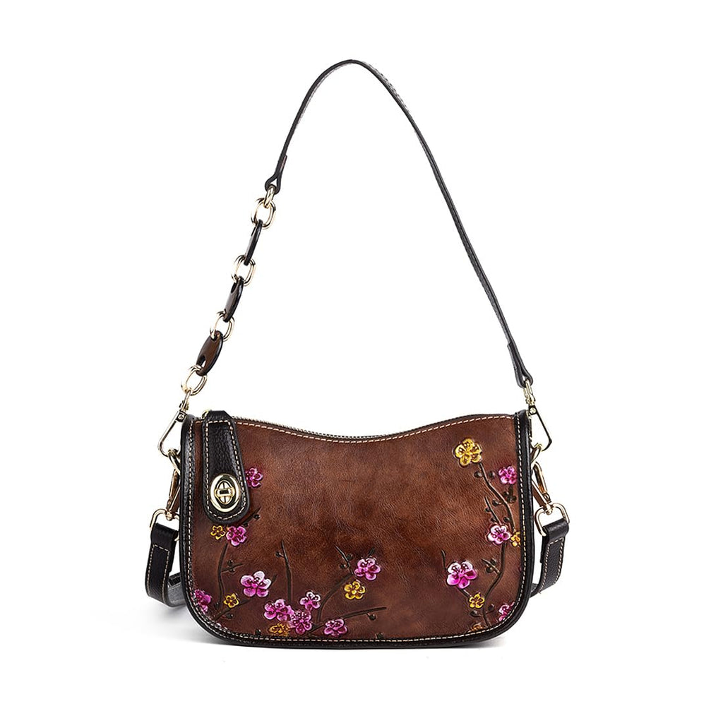 Genuine Leather Flower Embossed Shoulder Bag G152