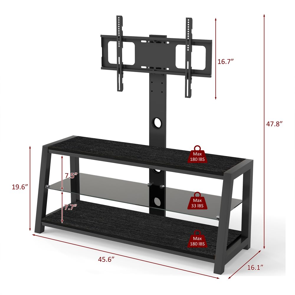 32-65" Swivel TV Stand with 3-Tier Storage and Height Adjustable R430