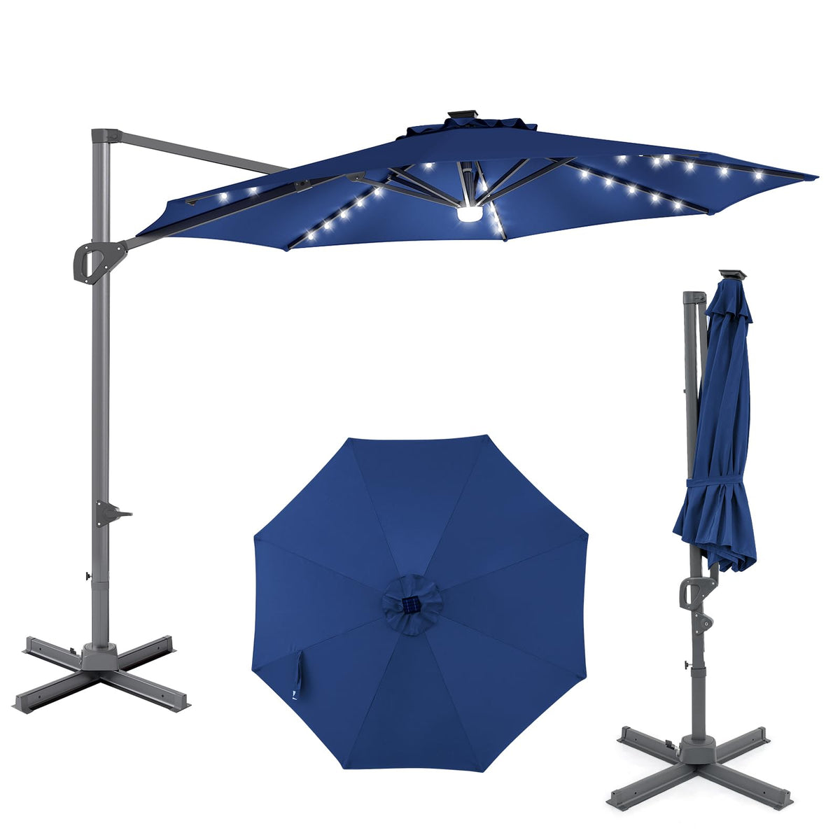 10 FT Solar LED Cantilever Patio Umbrella C8360