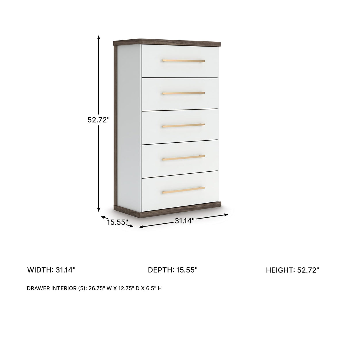 Contemporary 5-Drawer Chest with Walnut Finish T80568