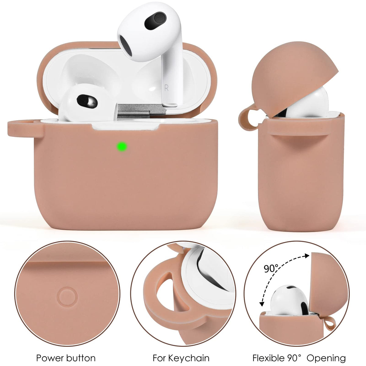 Pink Silicone Earbuds Case with Keychain N2131