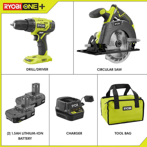 18V Drill and Circular Saw Starter Kit with Two 1.5Ah Batteries and Charger D38442