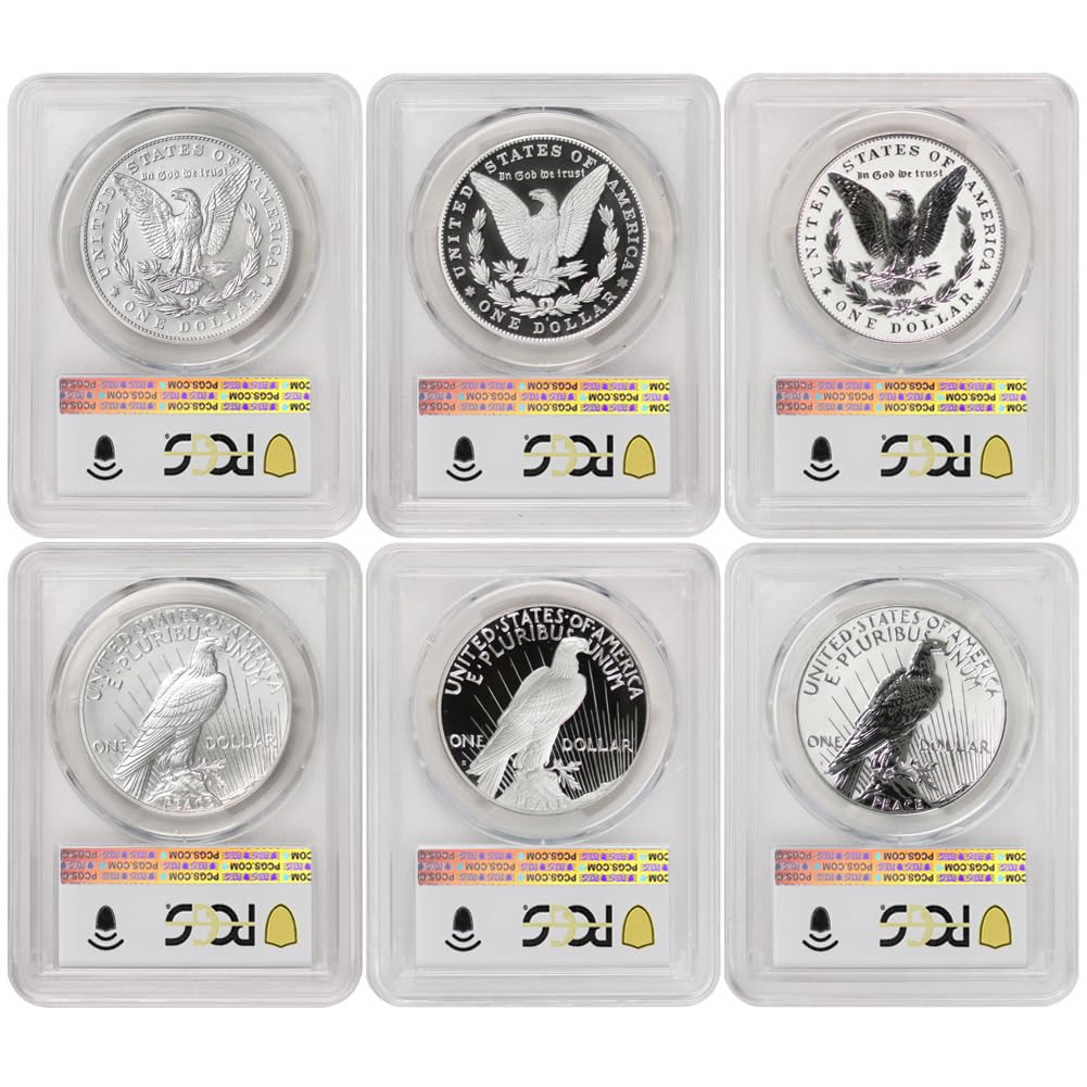 Set of 6 American Silver Morgan and Peace $1 H824