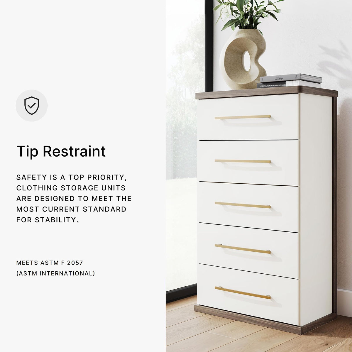 Contemporary 5-Drawer Chest with Walnut Finish T80568