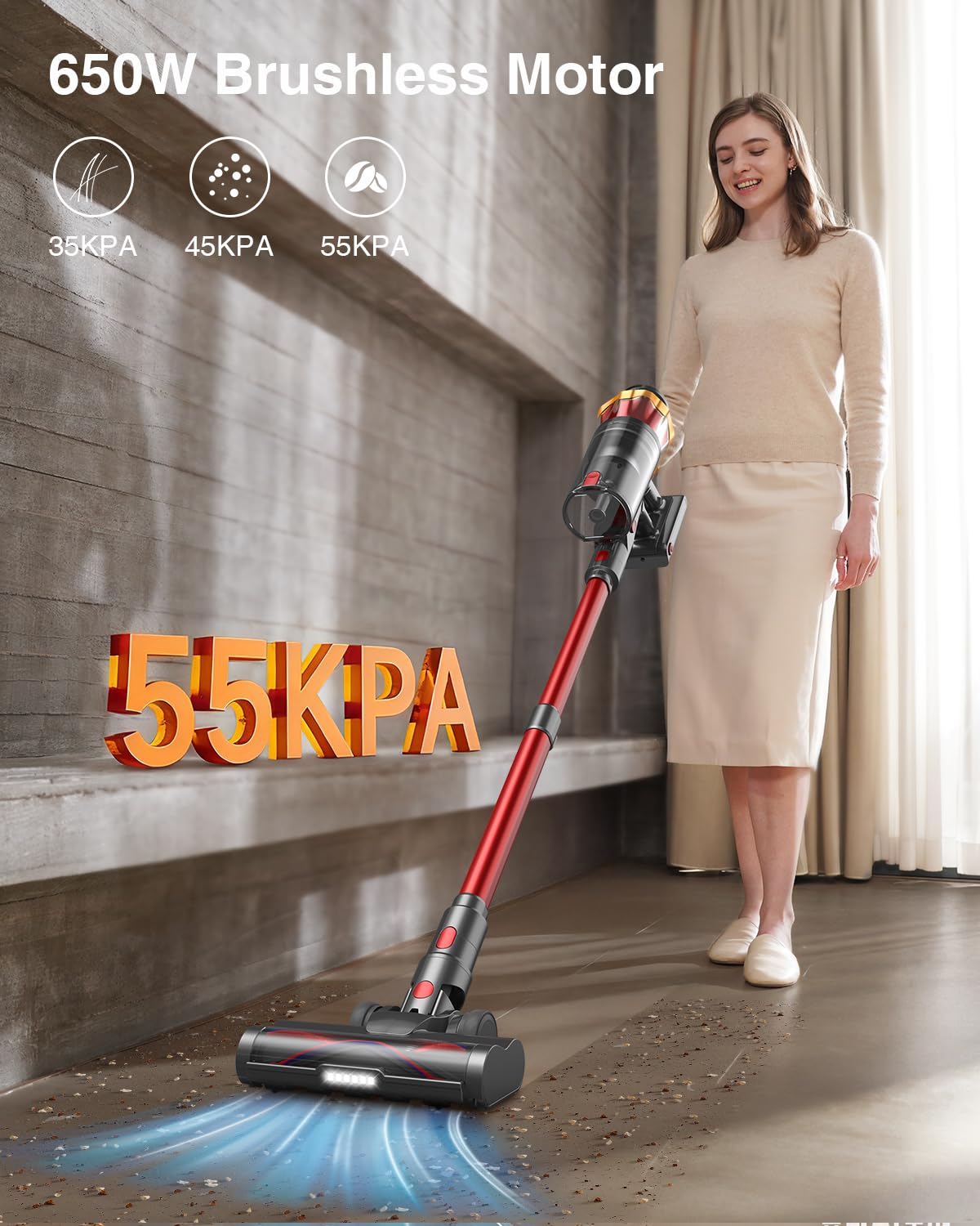 Cordless Stick Vacuum Cleaner 650W 55KPa Red B25377