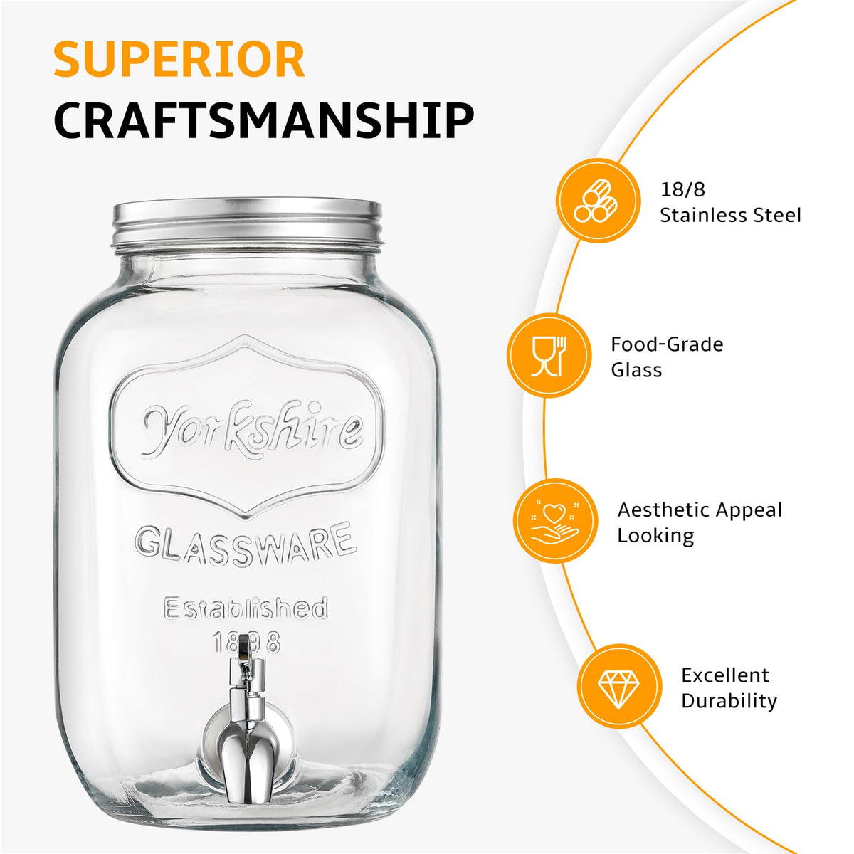 2 Gallon Glass Beverage Dispenser with Stand and Lid N516