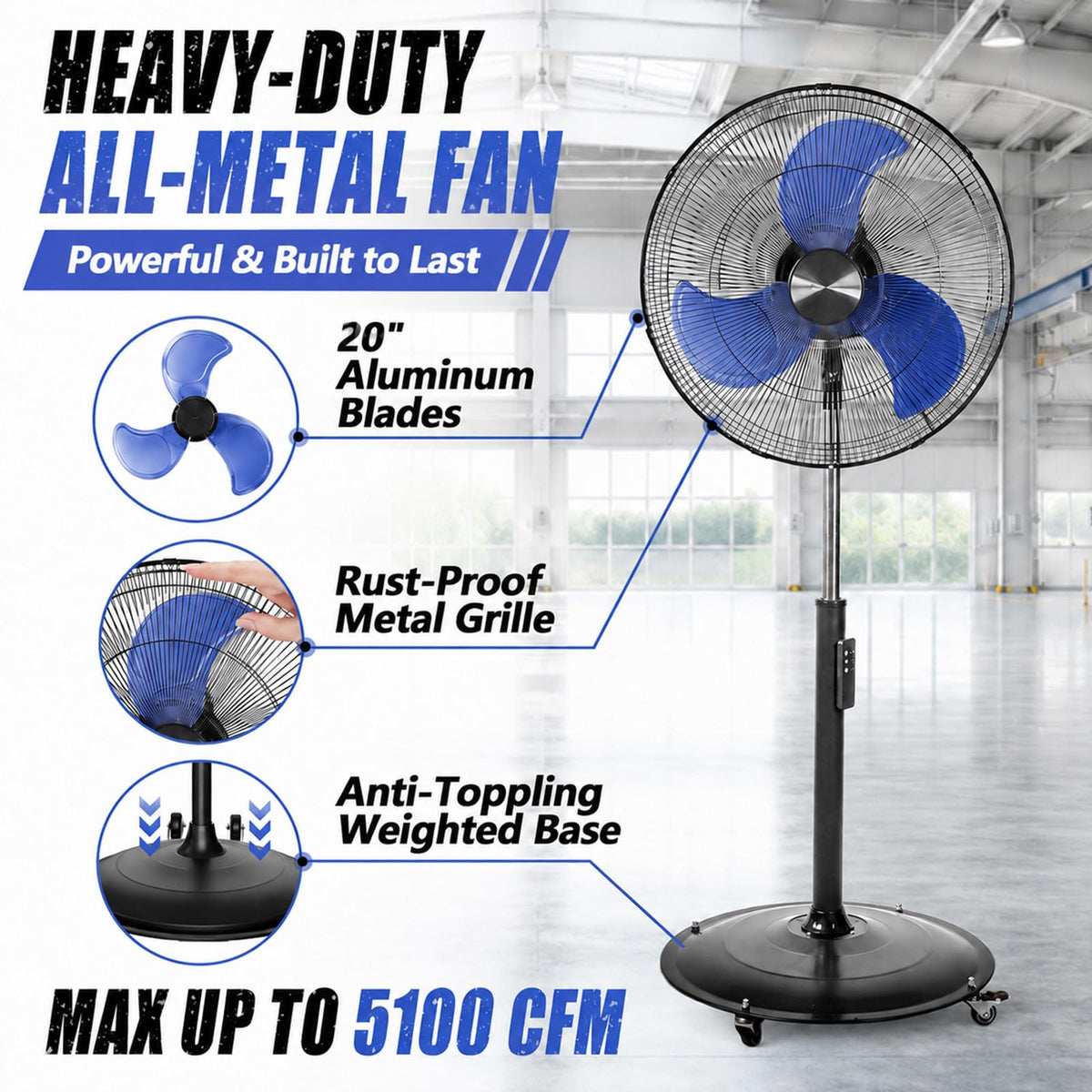 20 Inch Quiet Oscillating Pedestal Fan with Casters Q4370