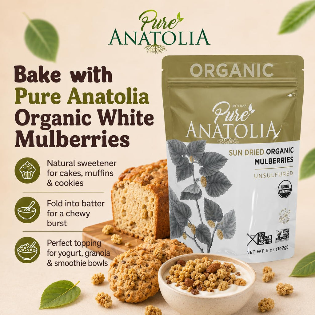 Organic Sun Dried White Mulberries 5 oz Resealable Bag P851770