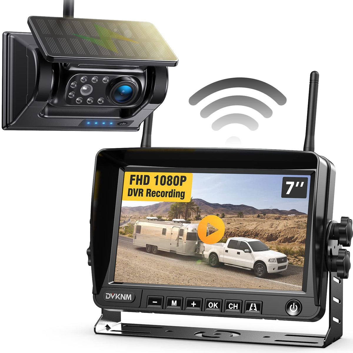 Magnetic Solar Wireless Backup Camera with 7" 1080P Monitor Q600