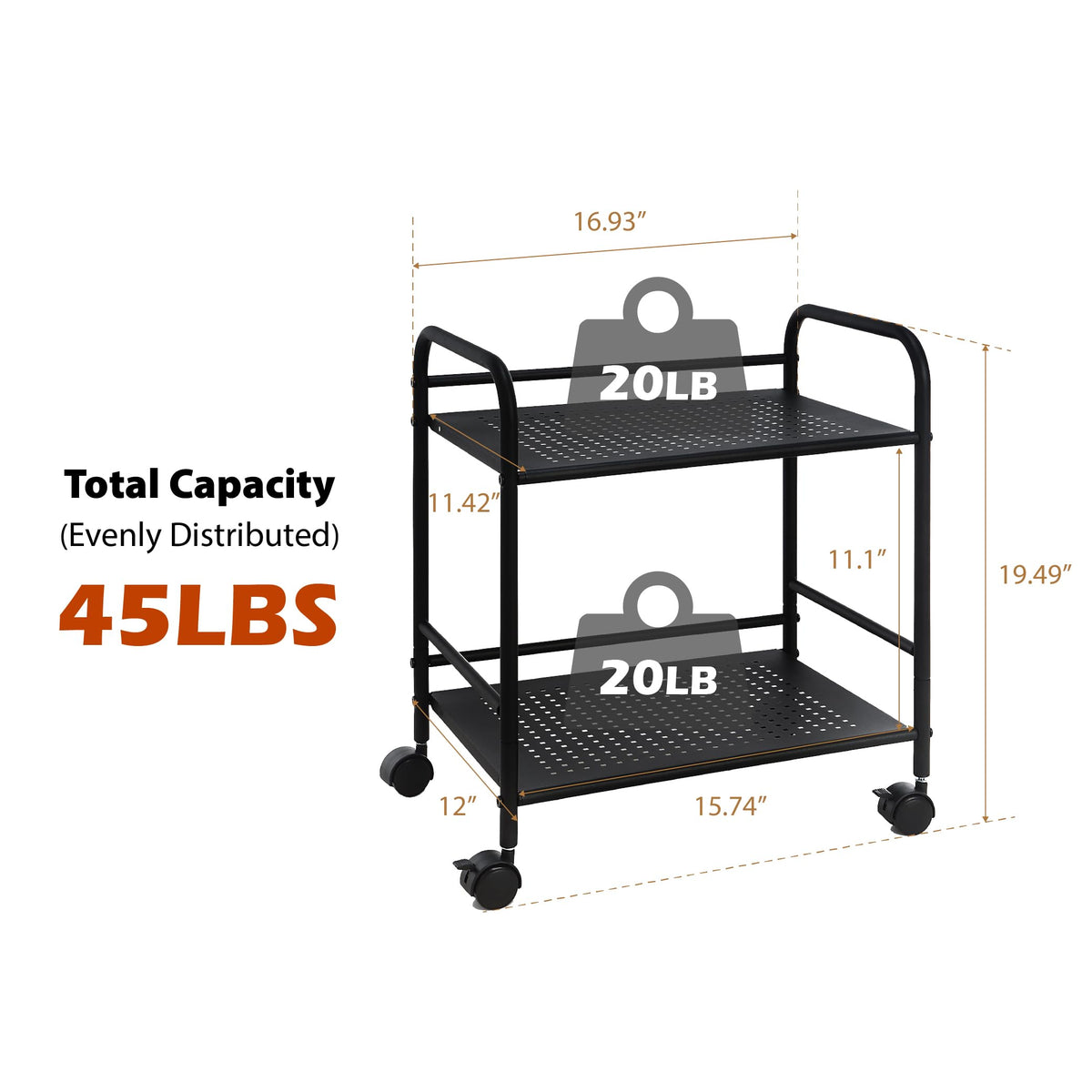 2-Tier Metal Rolling Utility Cart O24916