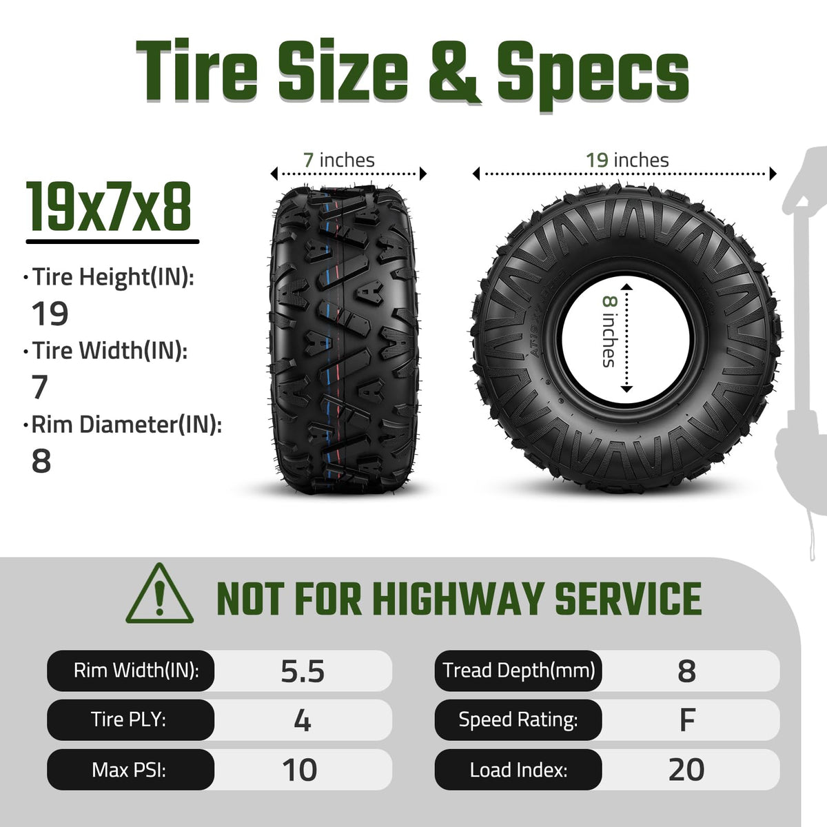 19x7-8 All Terrain Tubeless Set of 2 Tires J193