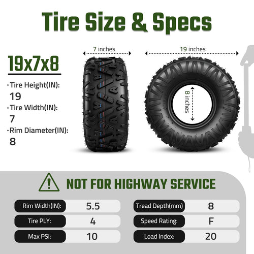 19x7-8 All Terrain Tubeless Set of 2 Tires J193