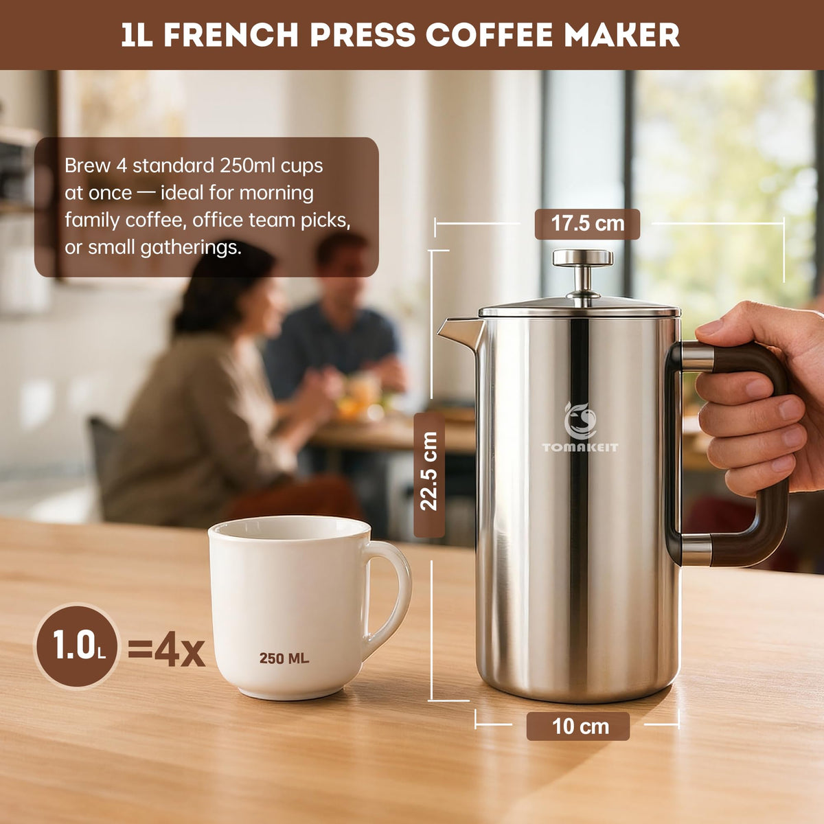 1L Stainless Steel French Press Coffee Maker G20125
