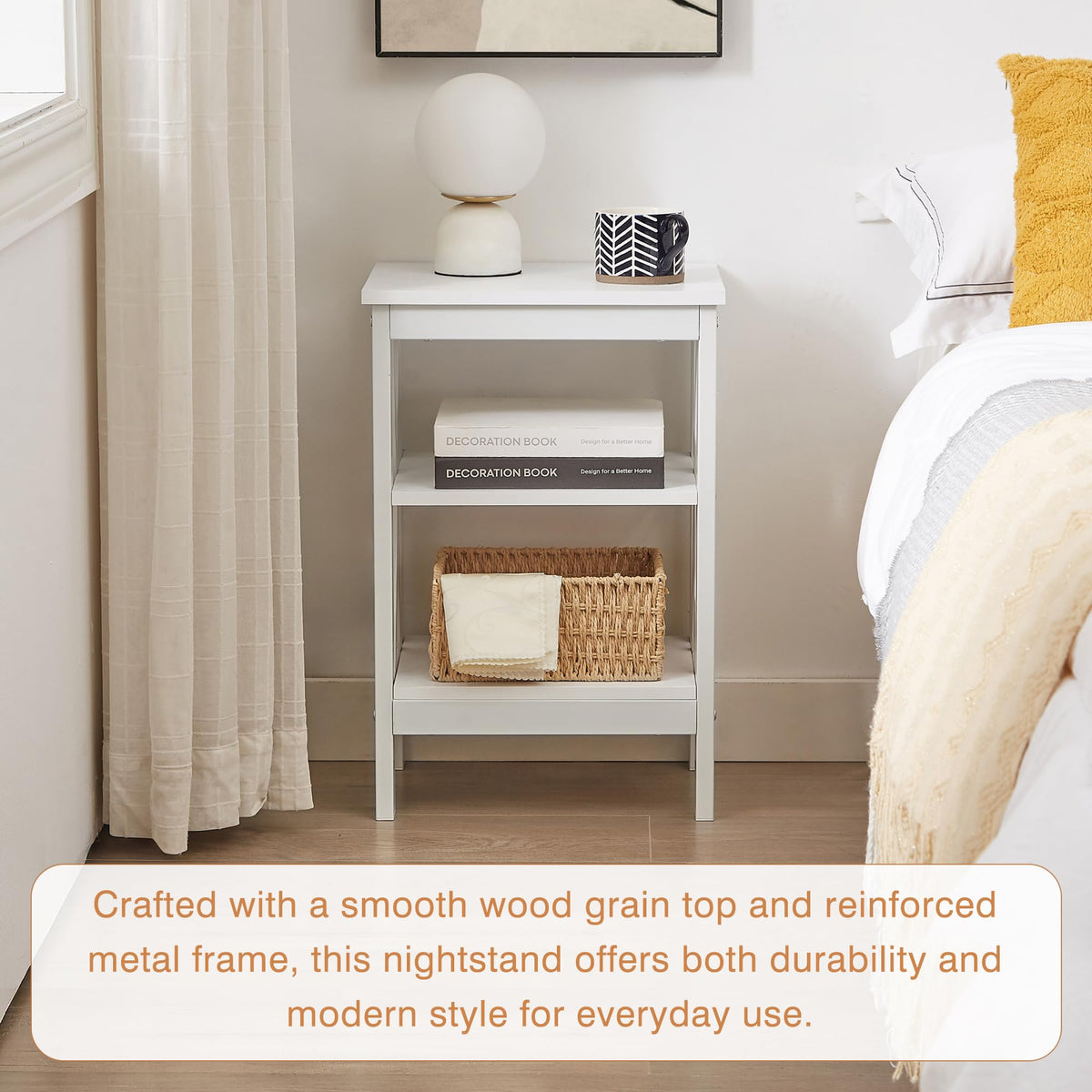 24" Tall 3-Tier Pearl White End Table Z15462