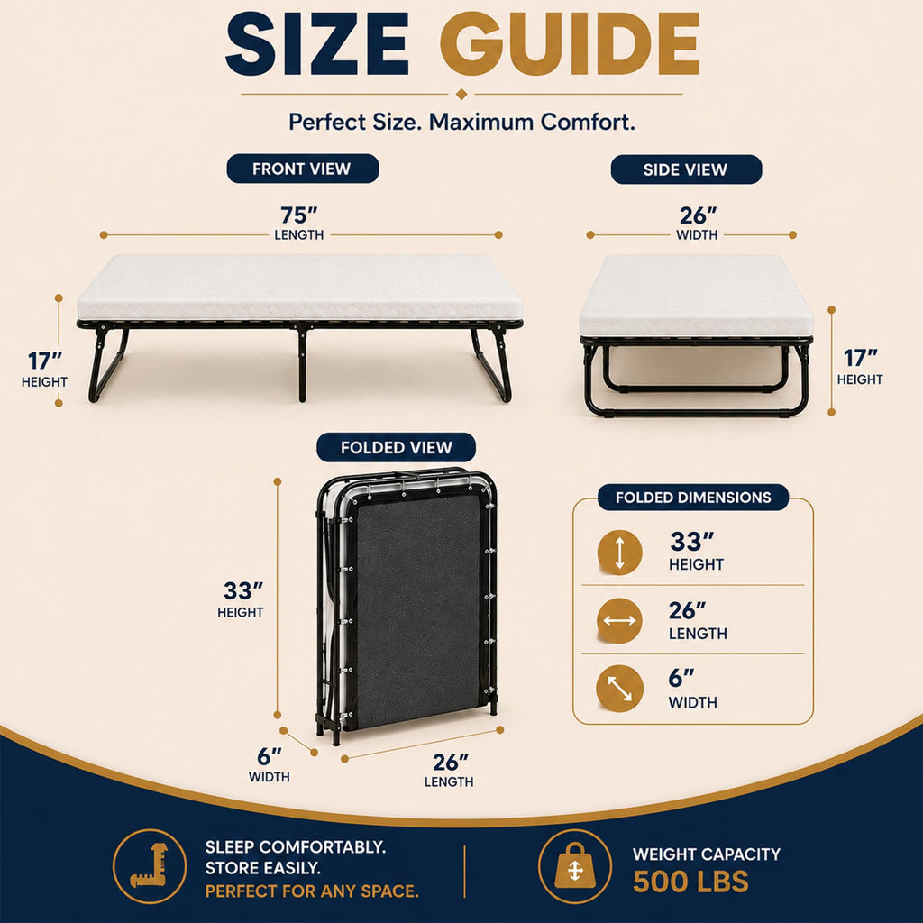 14″ High Folding Guest Bed with 3″ Memory Foam Mattress W38580