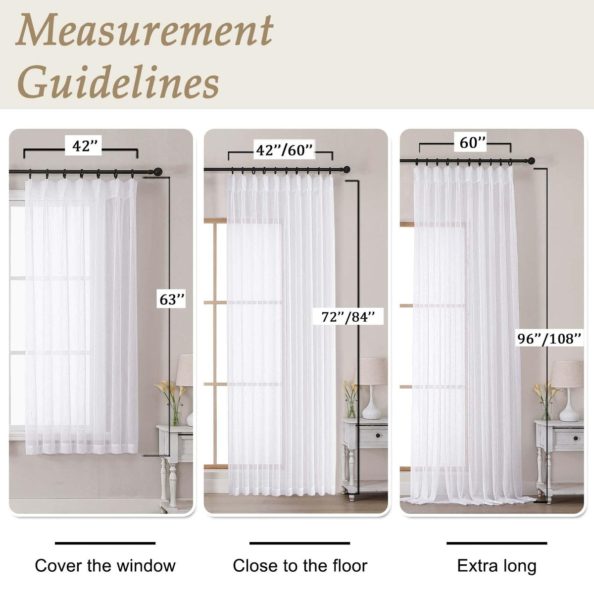 White Sheer Pinch Pleated Curtains 96 Inches 2 Panels X6010