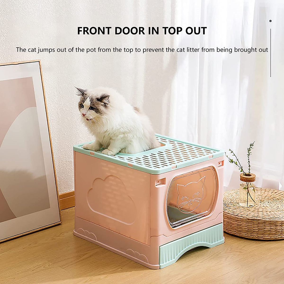 Foldable Top Entry Cat Litter Box with Lid and Scoop G891652