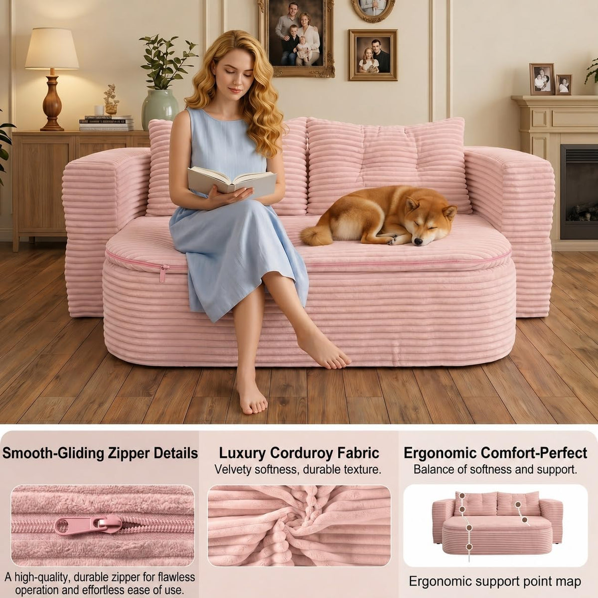 78.7" Pink Memory Foam Futon Sofa Bed X665174