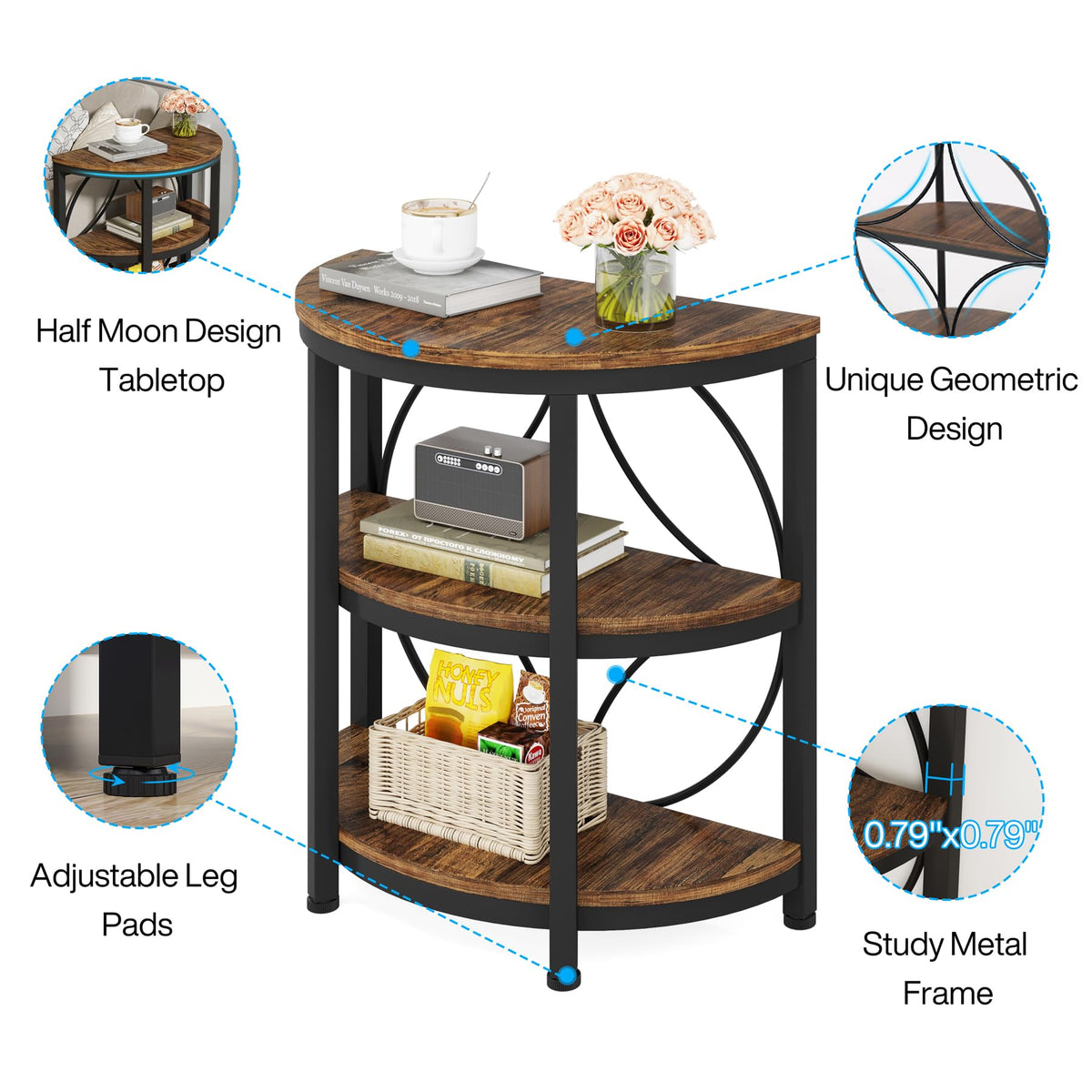 Half Round 3-Tier Metal End Table O932