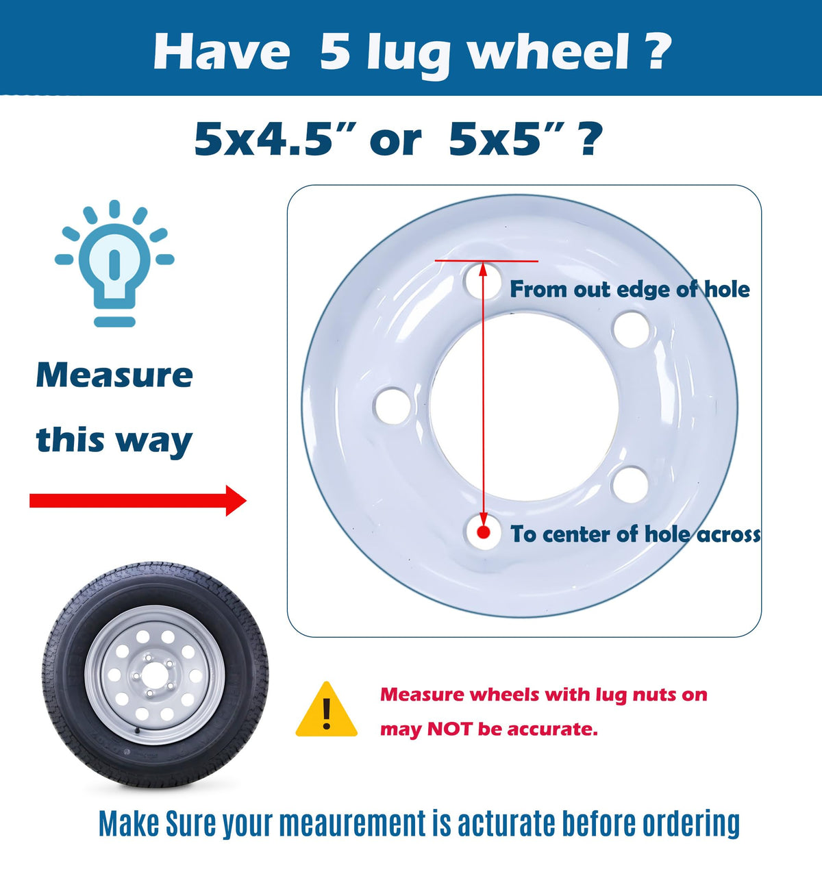 Trailer Tire Wheel ST205/75R15 8PR D 107M 5X4.5" PCD Silver Mod Rim U41913