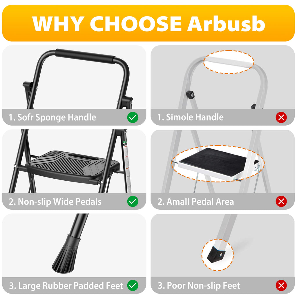 Folding Steel 3-Step Ladder with Handrail O336807