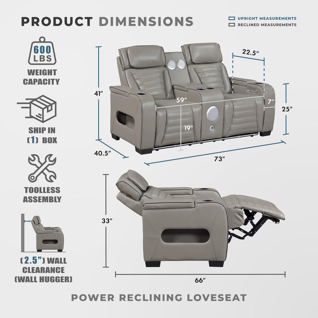 Gray Top Grain Leather Match Double Reclining Loveseat B96798