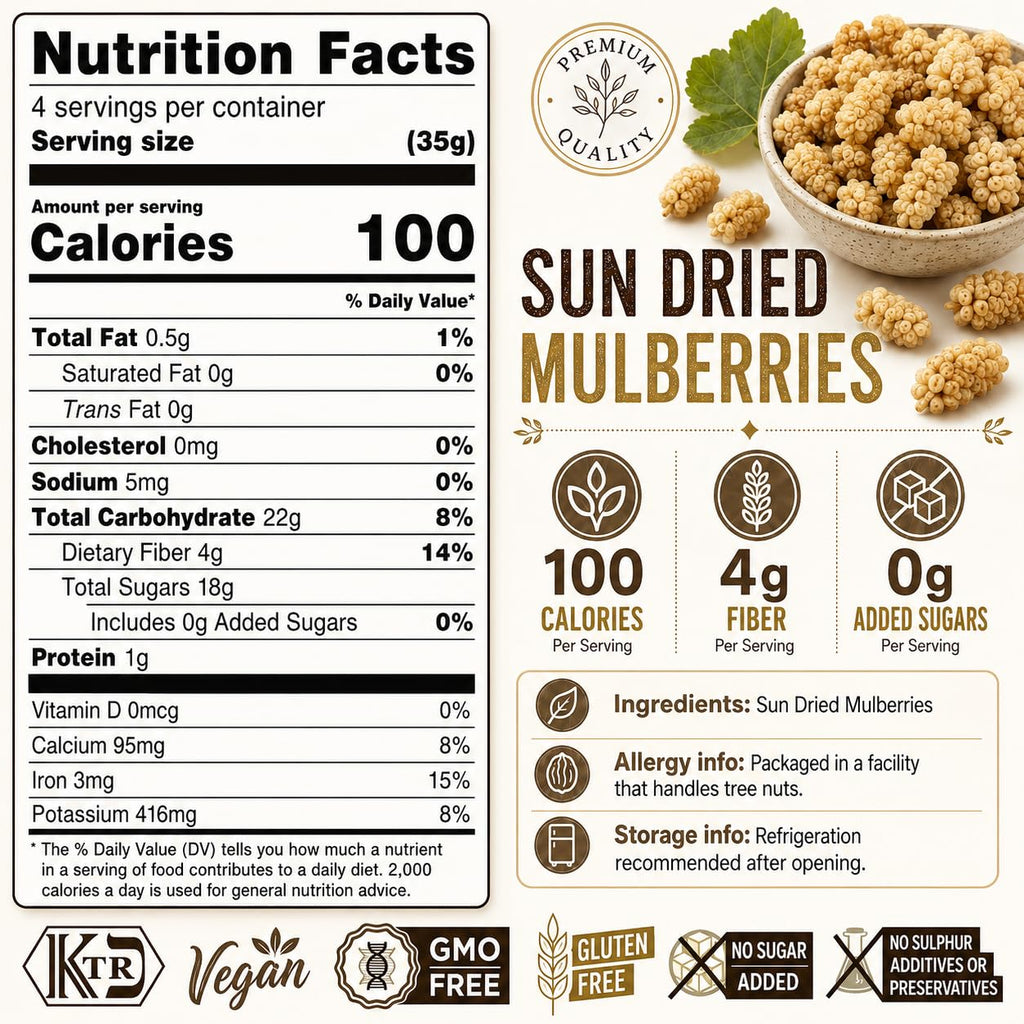 Organic Sun Dried White Mulberries 5 oz Resealable Bag P851770