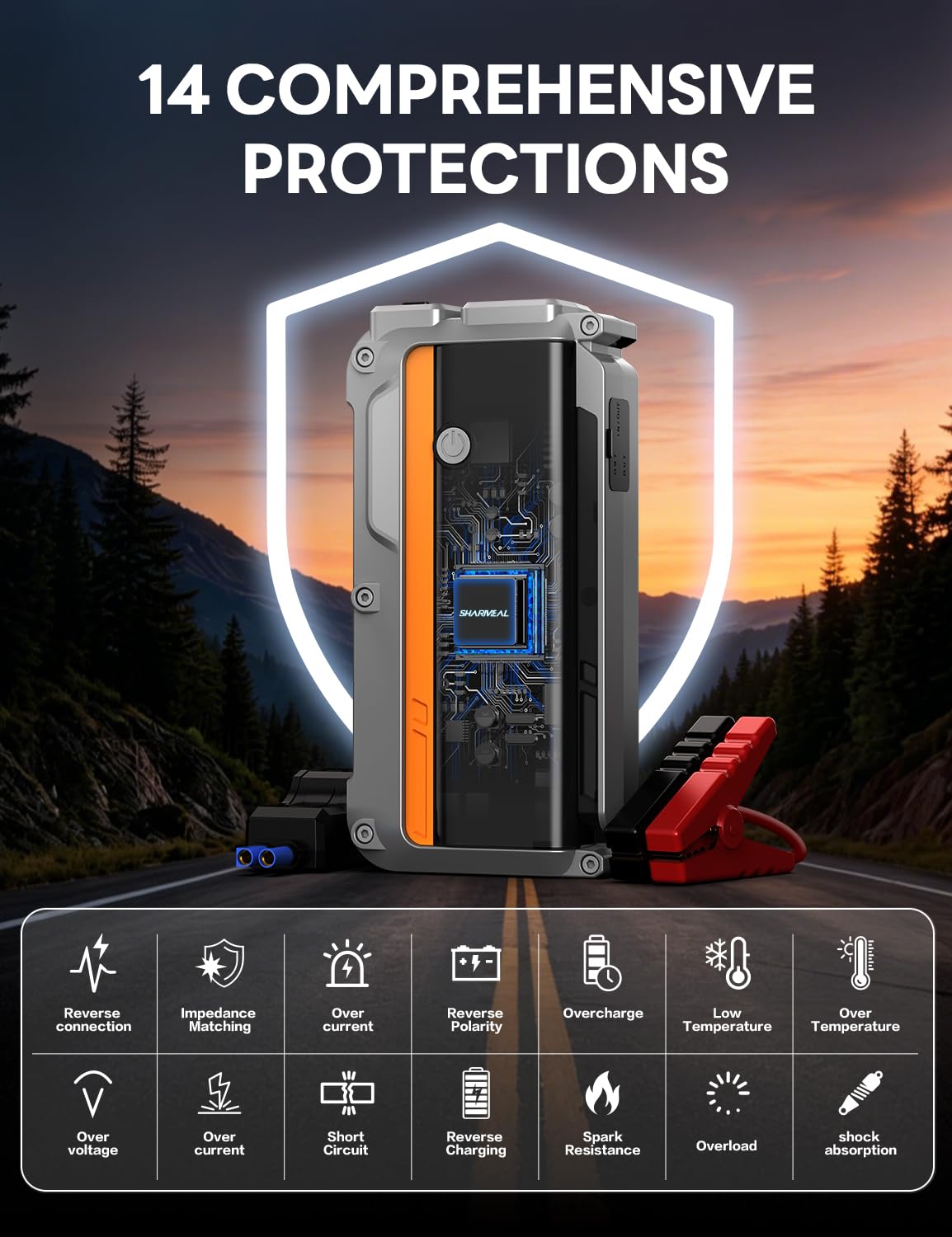 12000mAh 12V Portable Jump Starter with Flashlight and Jumper Cable H43421