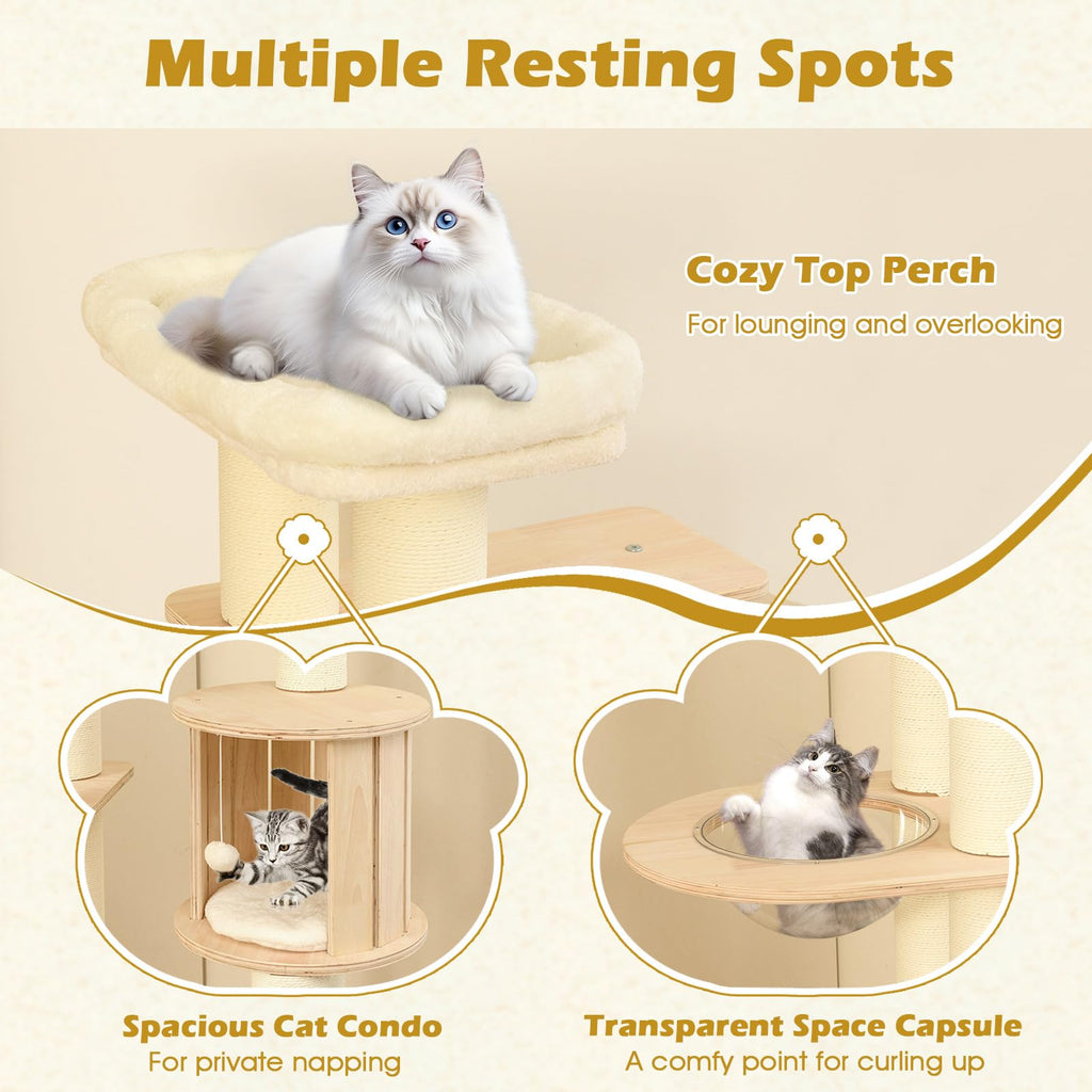 71” Tall Multi-Layer Wood Cat Tree with Scratching Posts Y9163